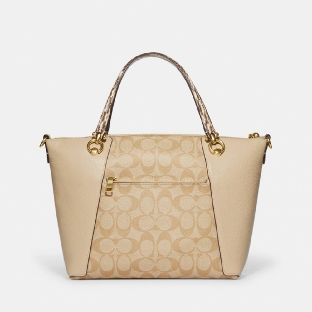 COACH Kacey Satchel Signature Crossbody Handbag Cream Snake Leather Exotic - Picture 6 of 13